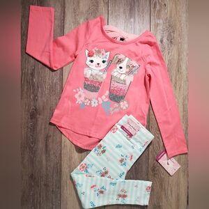 Light coral Kids 'Pup in a Cup' Graphic Tee, Striped, Floral Leggings Set Size 4